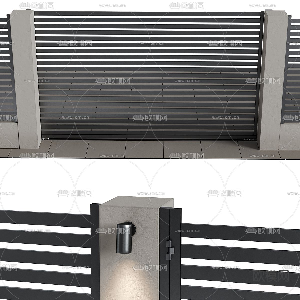 庭院门 围墙 入户门3d模型下载（渲染图3）