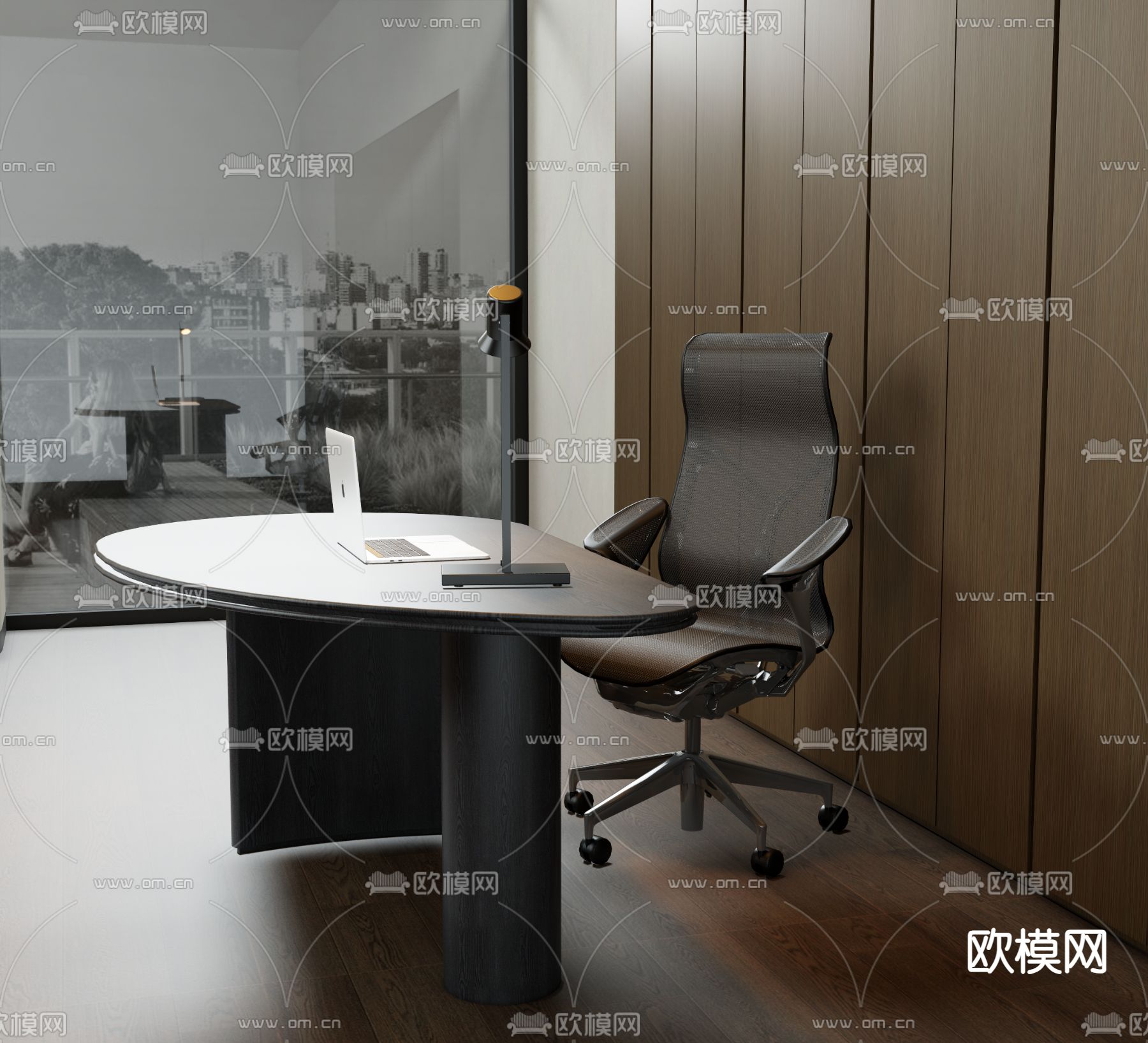 现代书桌 写字台su模型下载（渲染图2）