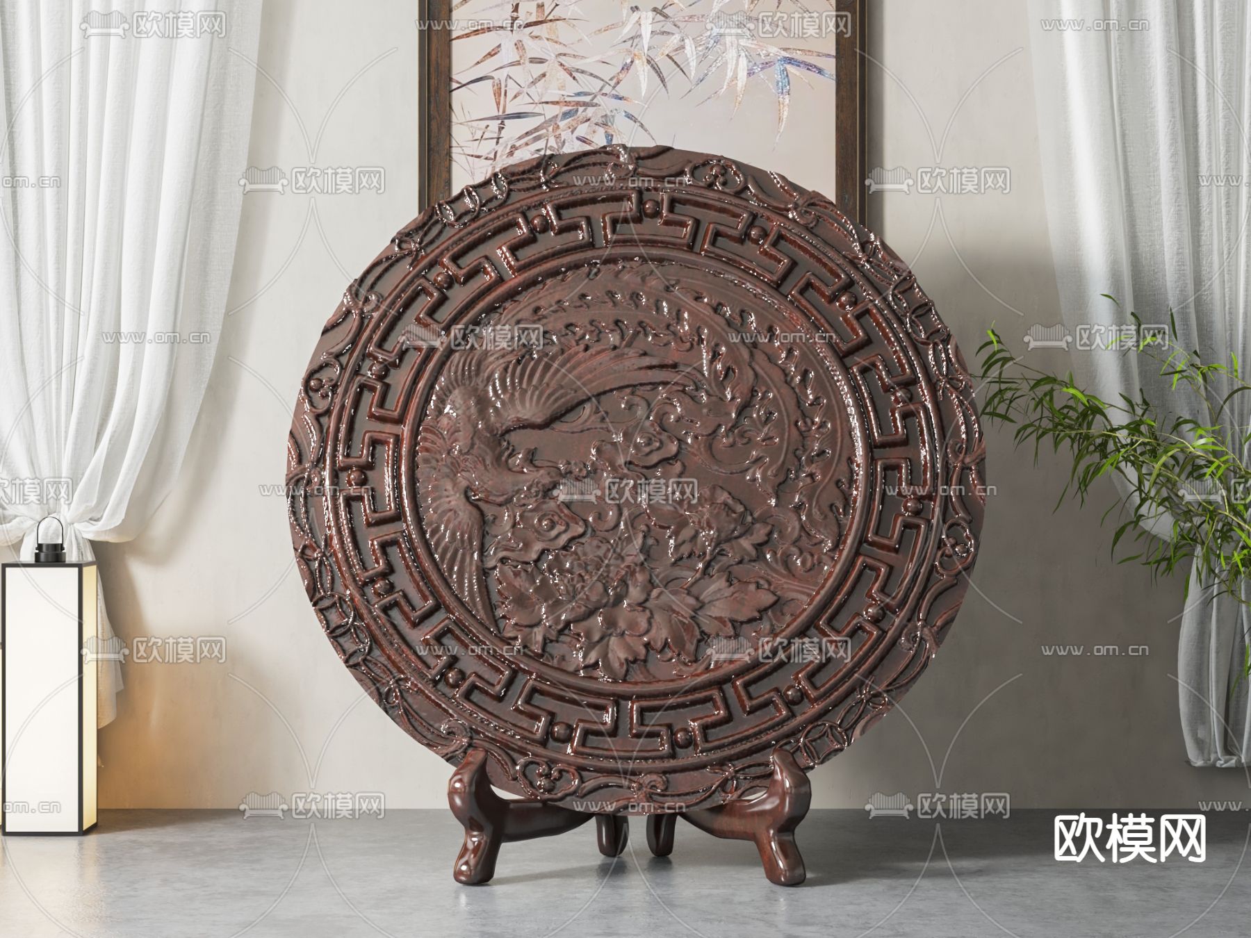 中式雕塑摆件su模型下载（渲染图1）