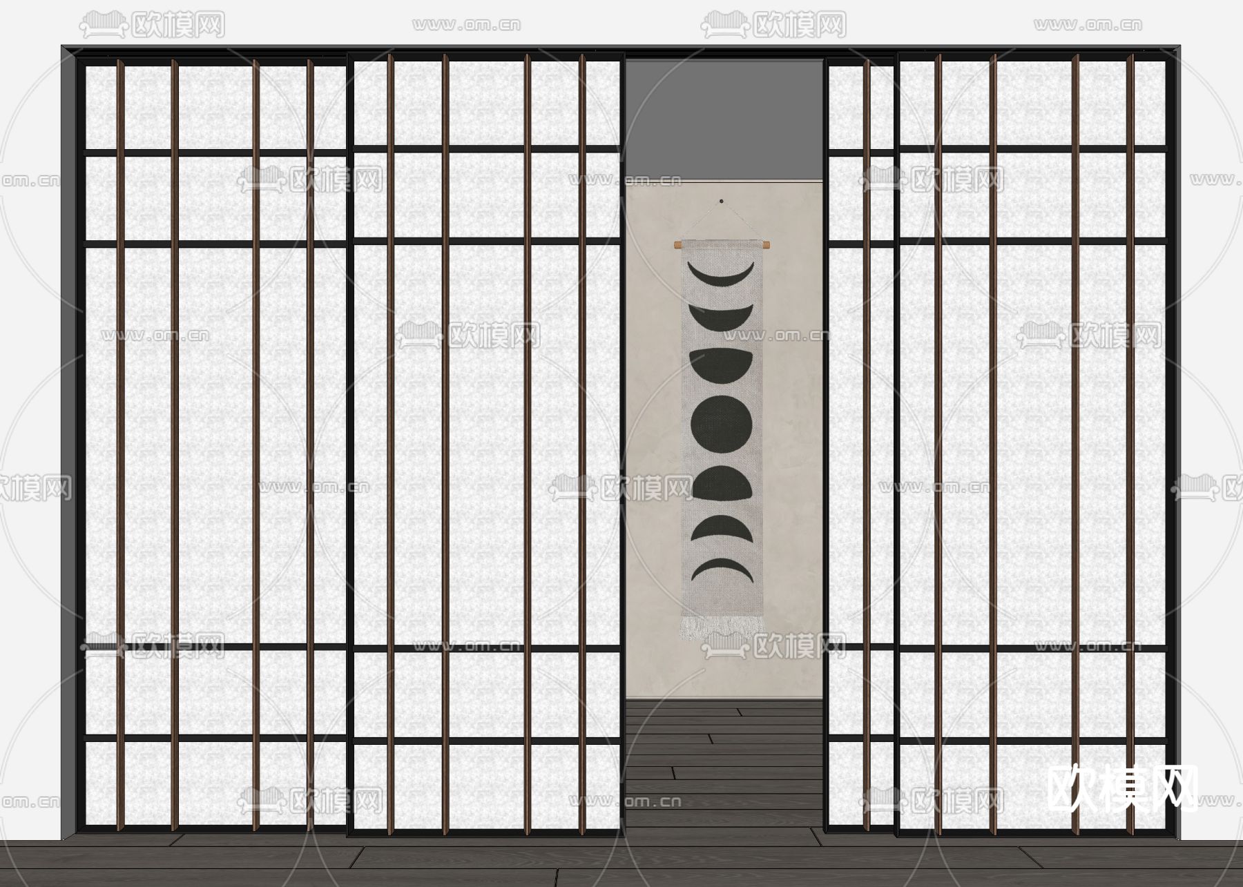 日式和纸移门 推拉门su模型