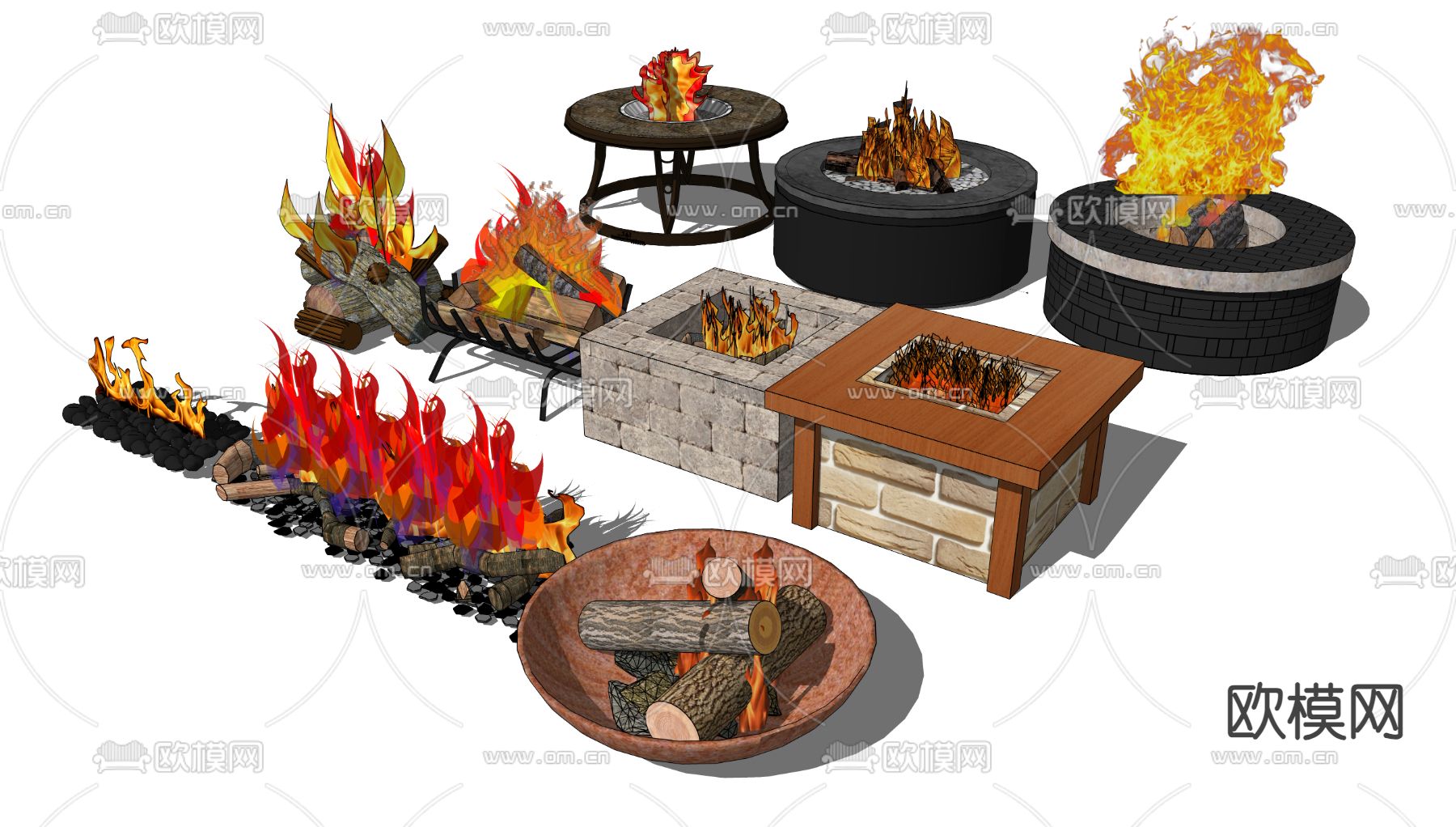 篝火 火焰 炉火su模型下载（渲染图2）