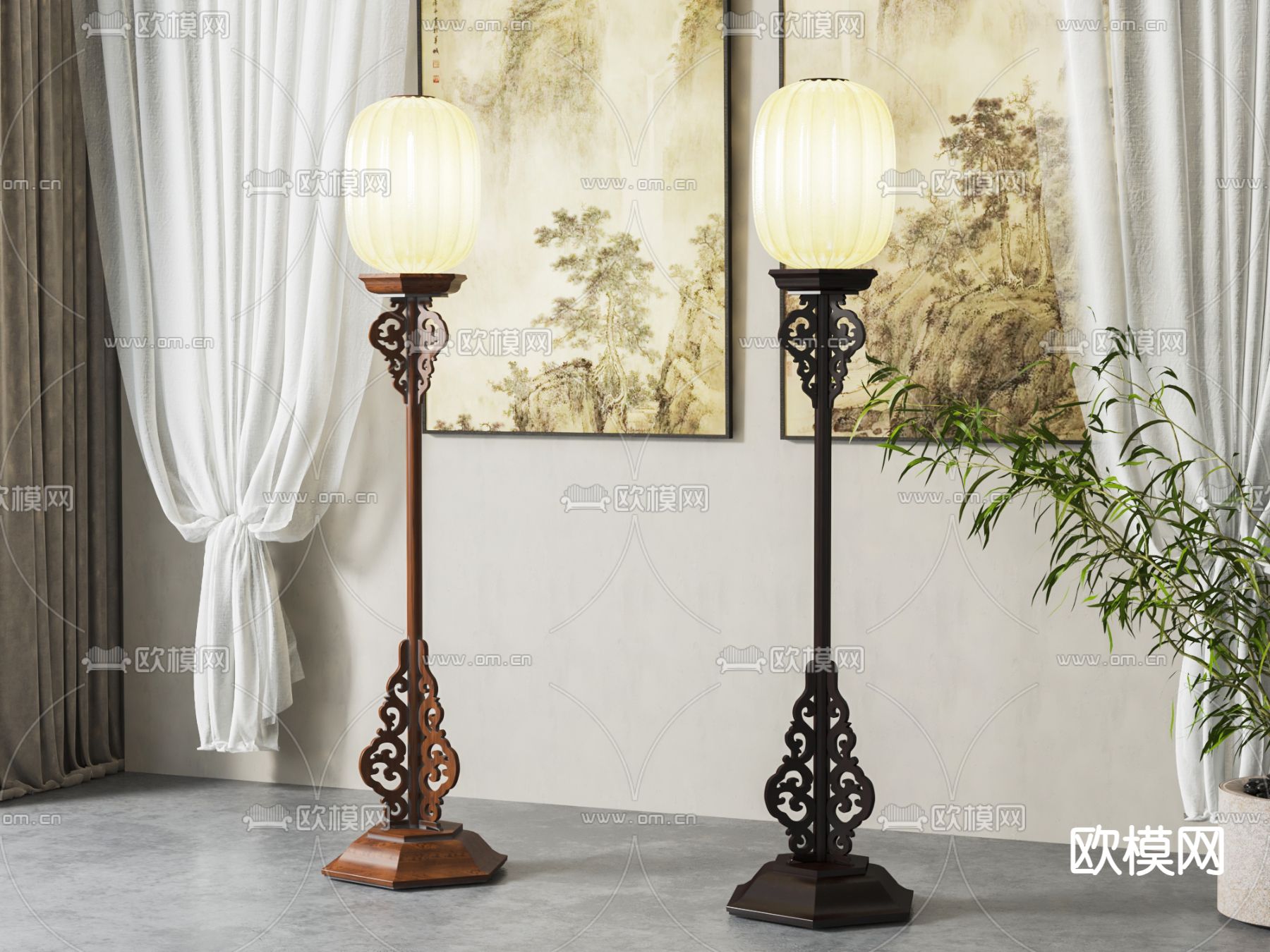 中式落地灯su模型下载（渲染图1）