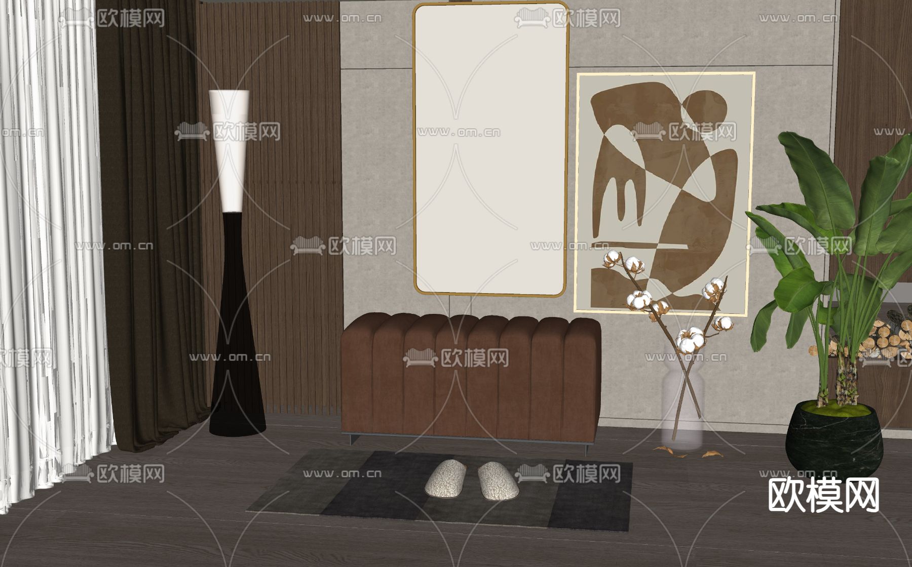 现代入户门凳su模型下载（渲染图2）