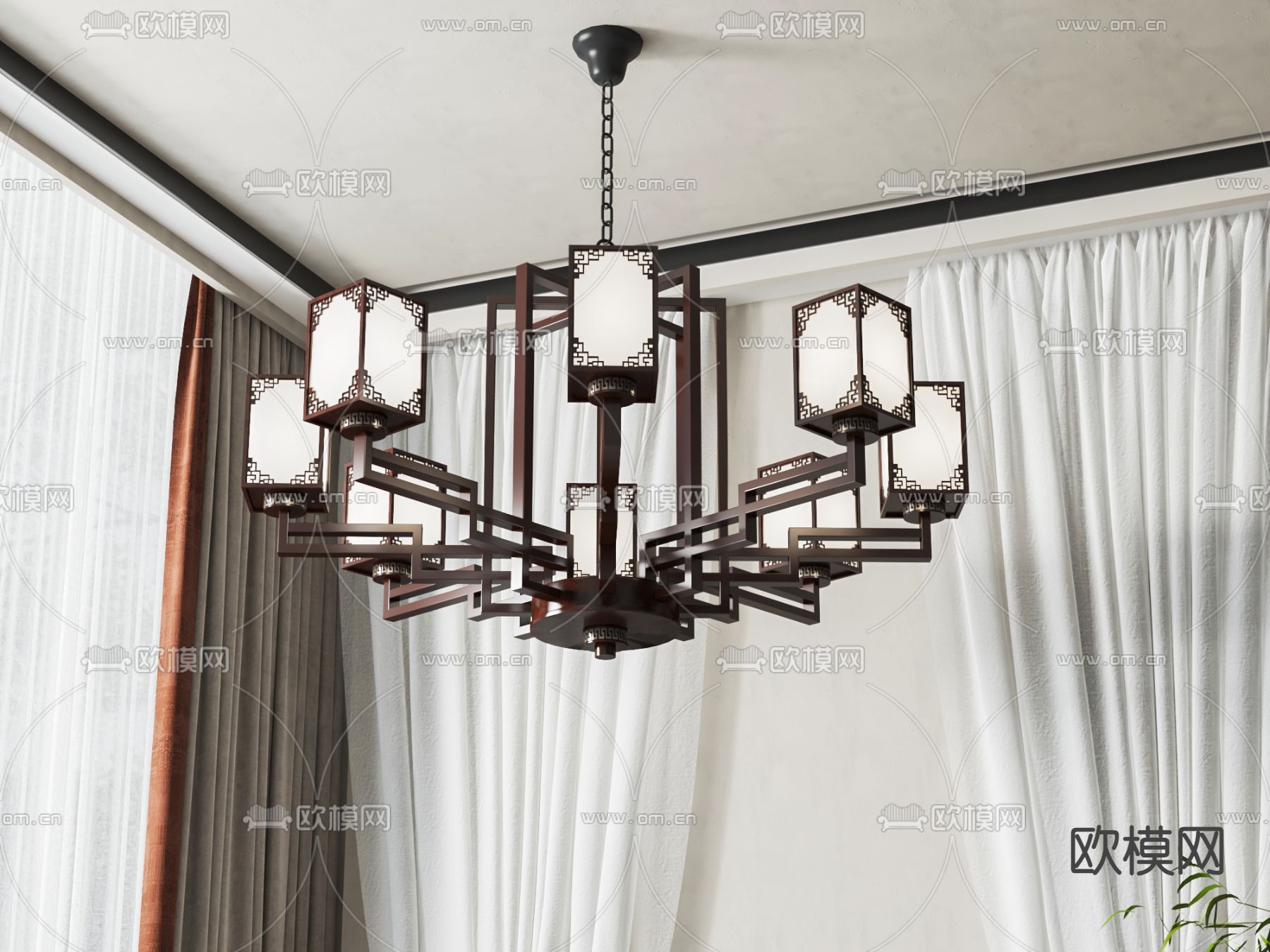 新中式吊灯su模型下载（渲染图1）