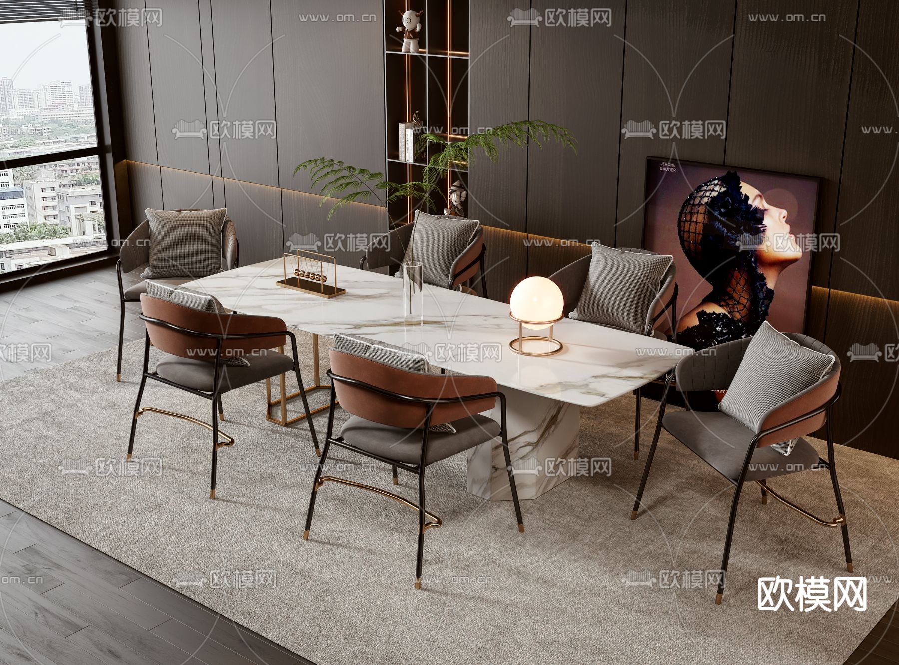 岩板餐桌椅3d模型下载