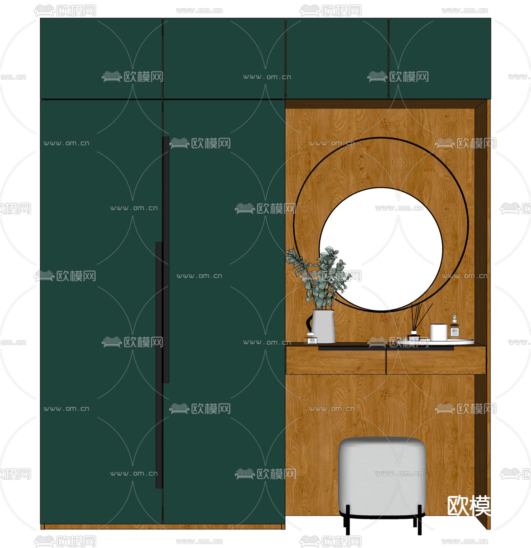 现代衣柜 梳妆台su模型下载（渲染图2）