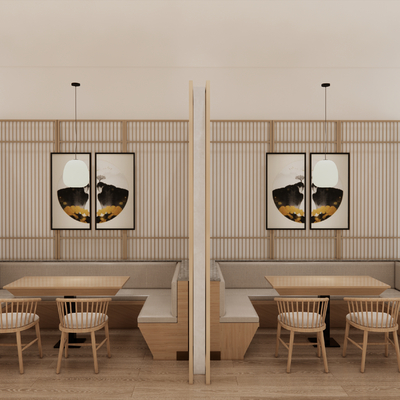  新中式餐厅包间su模型 