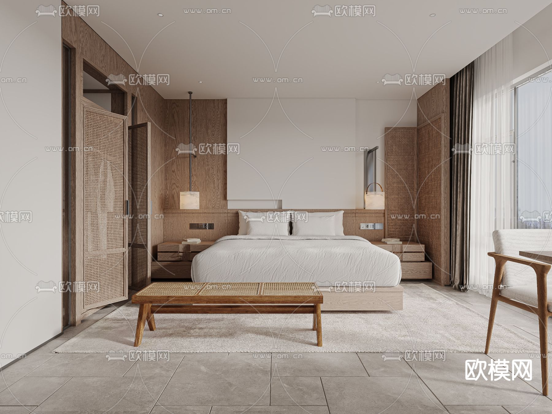 侘寂酒店客房su模型下载（渲染图1）