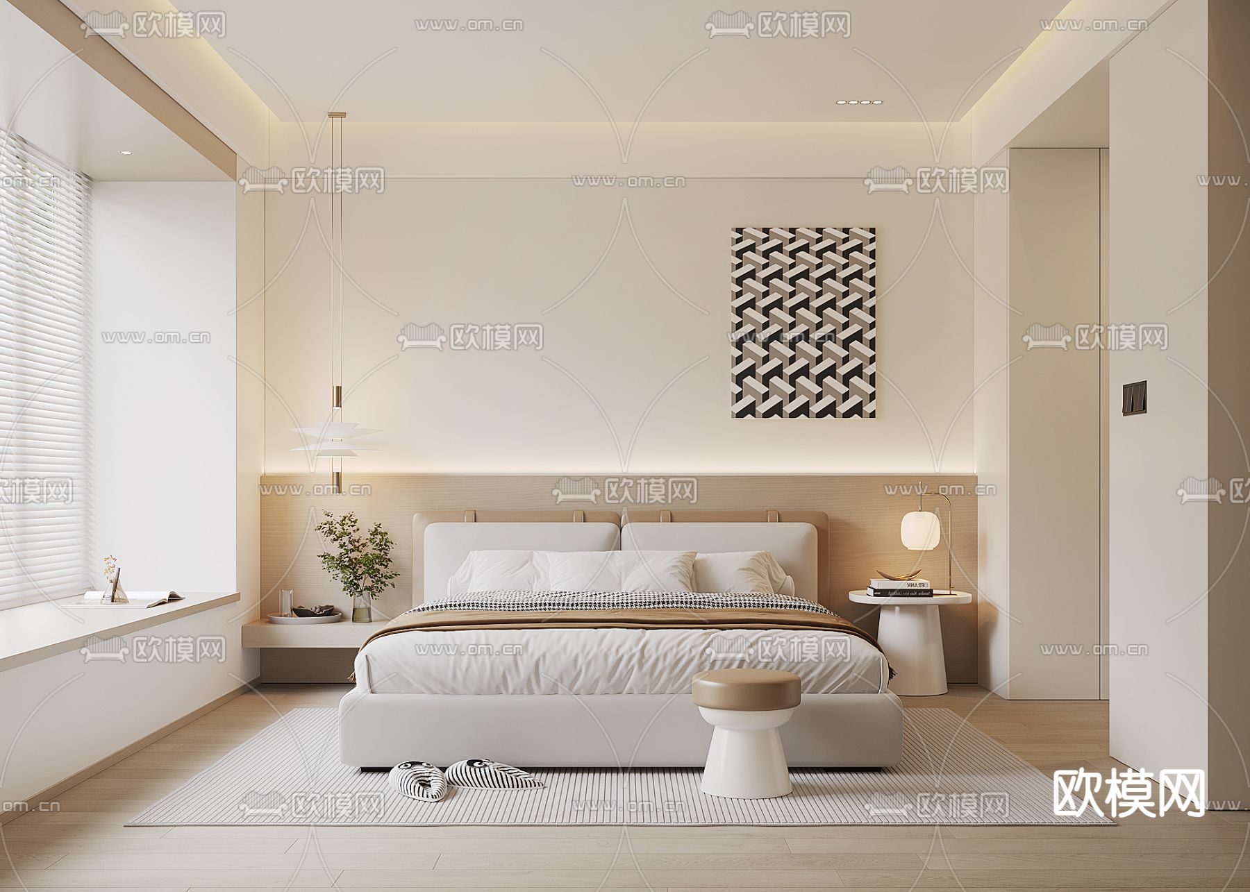 奶油风卧室 主卧su模型下载（渲染图1）
