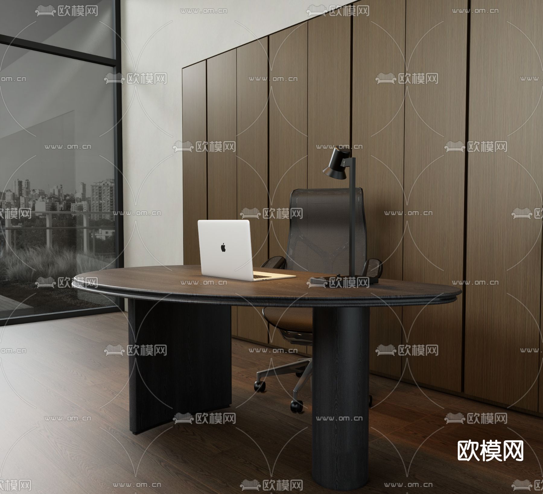 现代书桌 写字台su模型下载（渲染图1）
