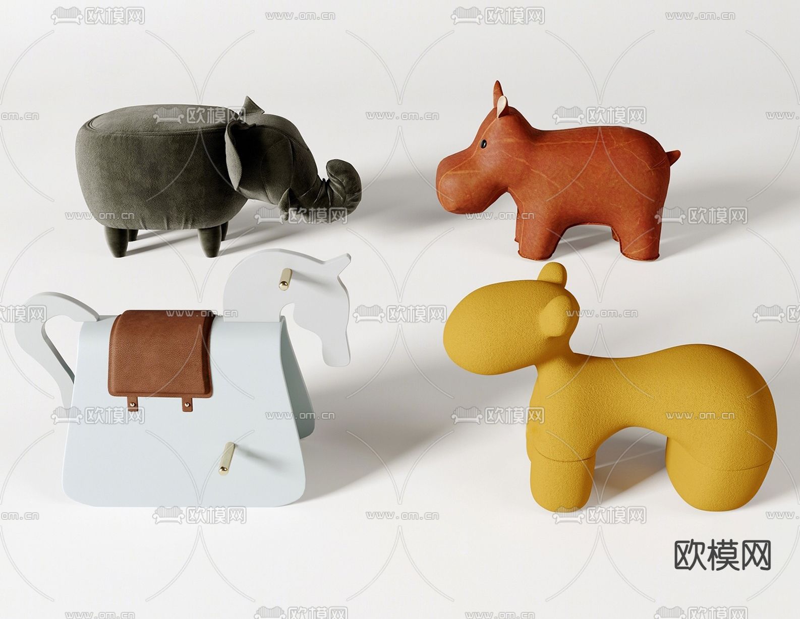卡通大象 马 儿童凳子su模型下载（渲染图1）