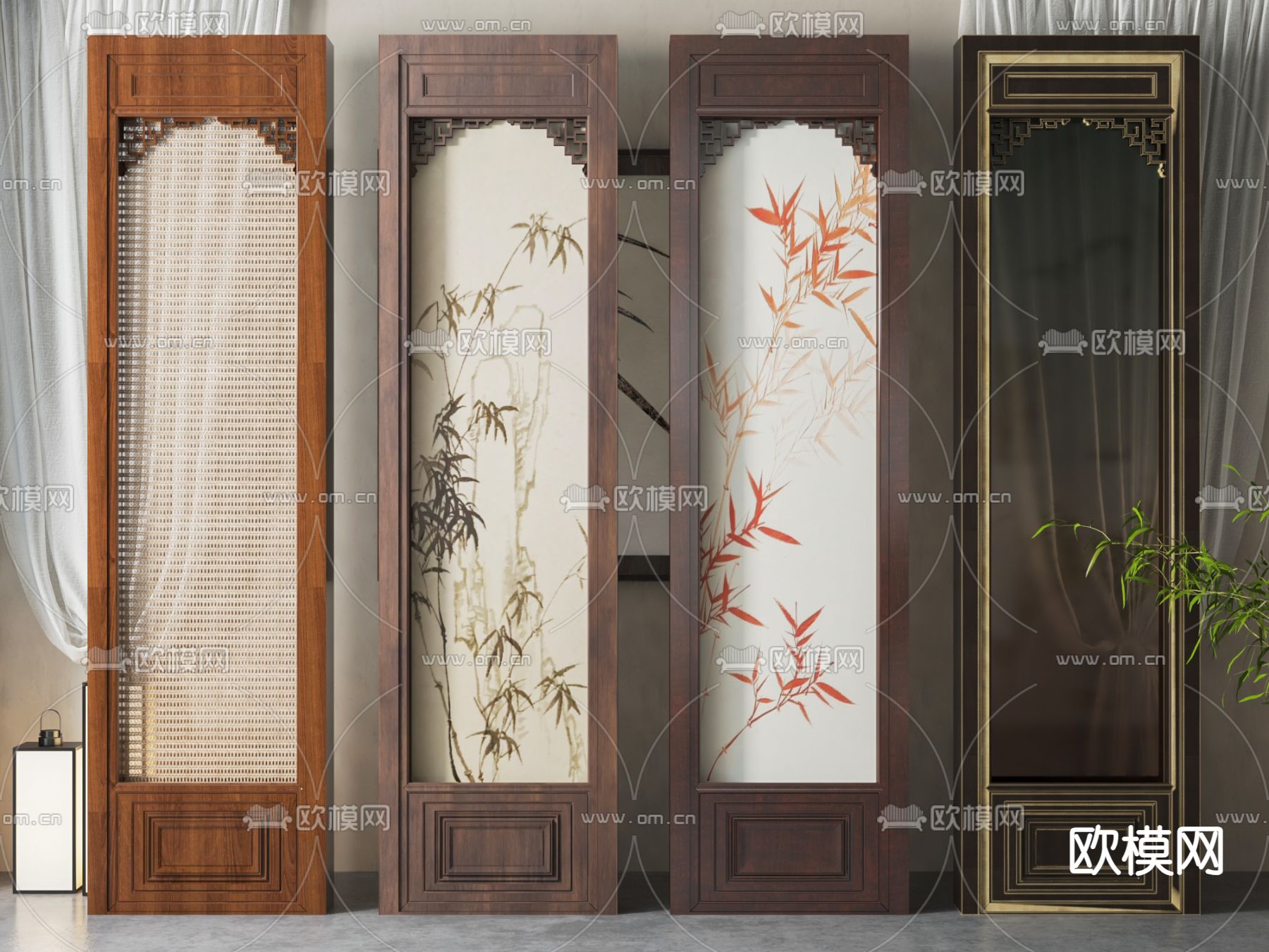 新中式隔断 屏风su模型下载（渲染图1）