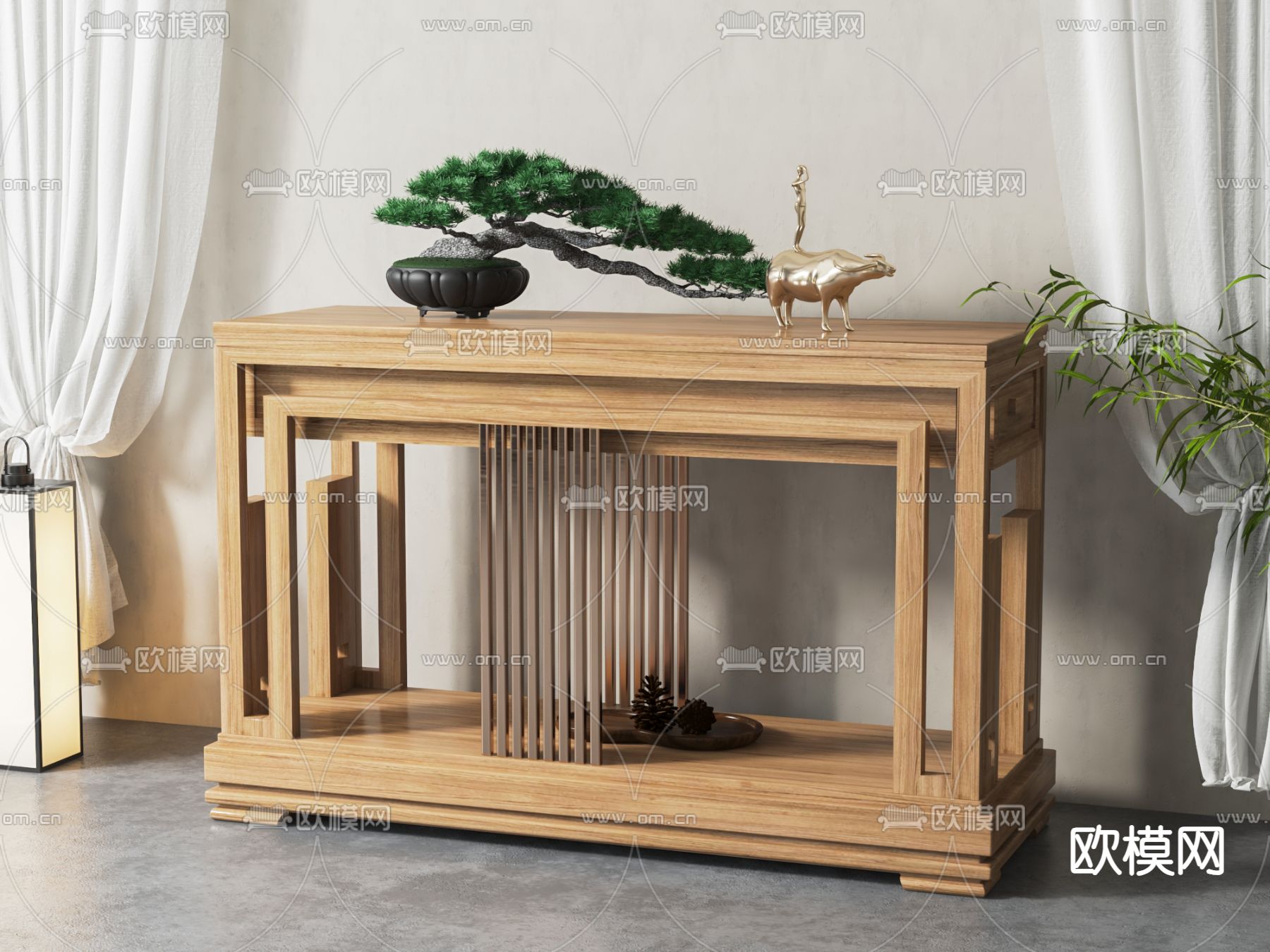 新中式端景台su模型下载（渲染图1）