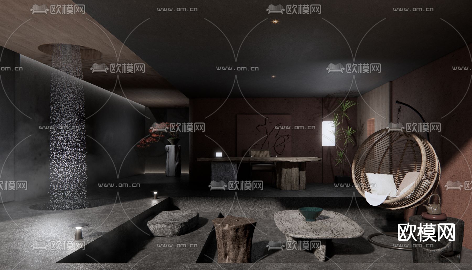 酒店民宿大堂su模型下载（渲染图1）