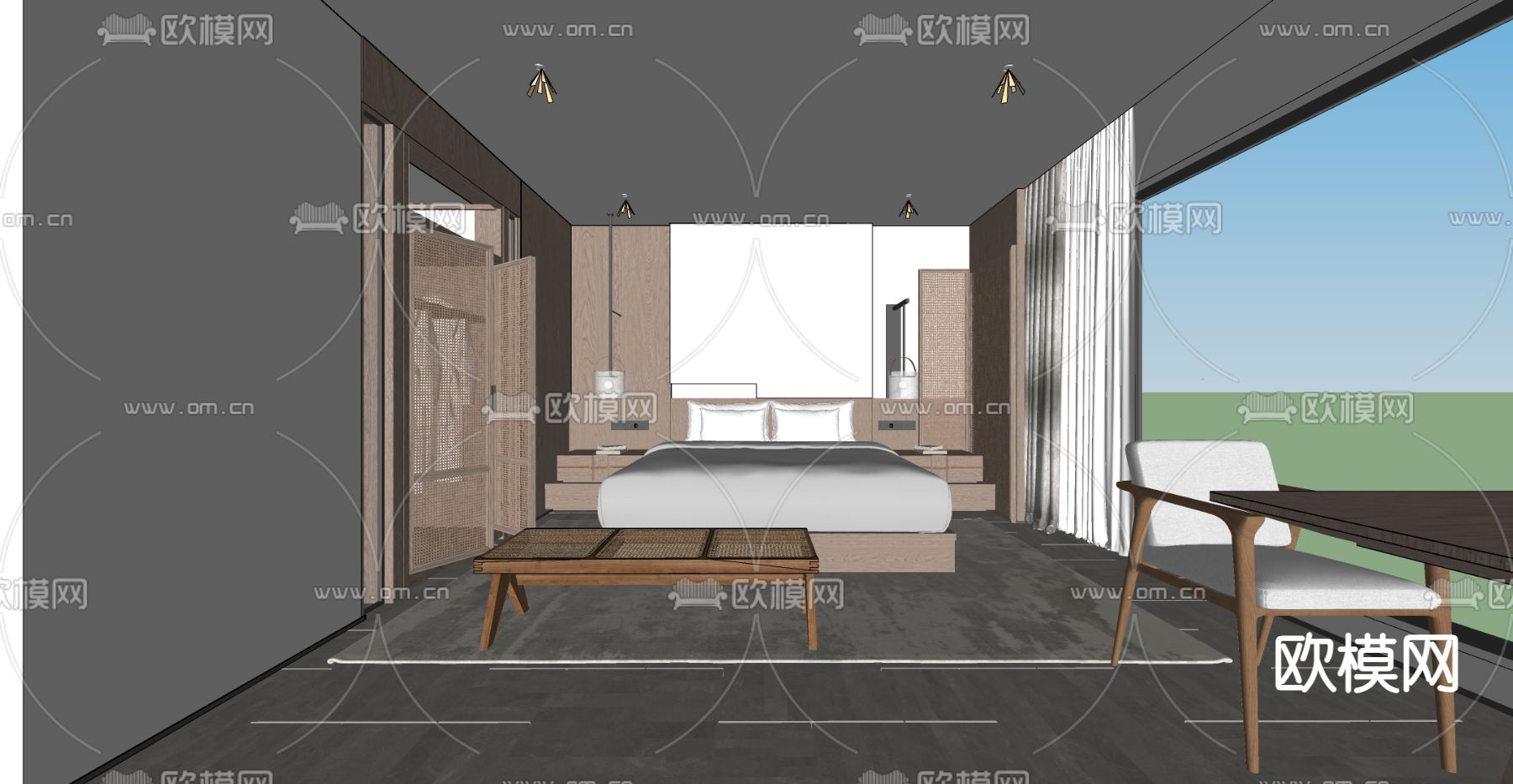 侘寂酒店客房su模型下载（渲染图3）