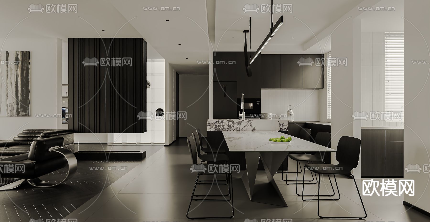 暗黑风客餐厅su模型下载（渲染图2）