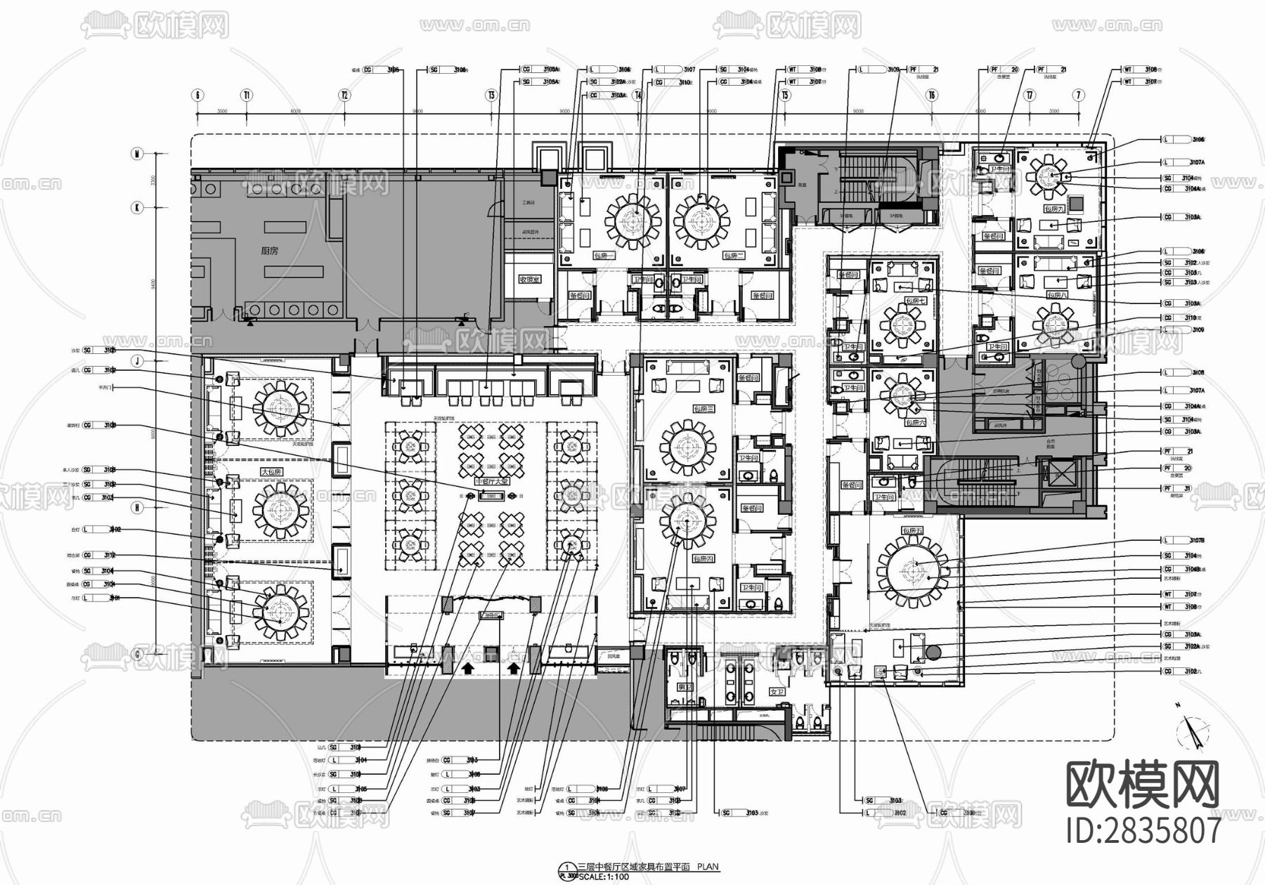 1300㎡中餐厅室内 餐饮 餐厅 中餐厅 特色餐厅cad施工图下载（渲染图1）