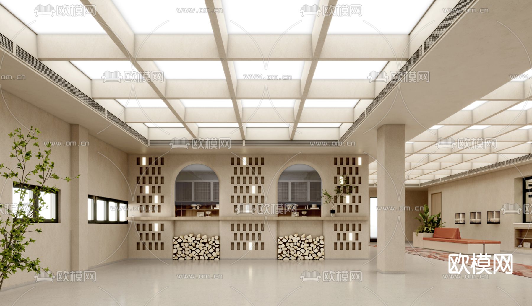 侘寂办事大厅3d模型下载（渲染图1）