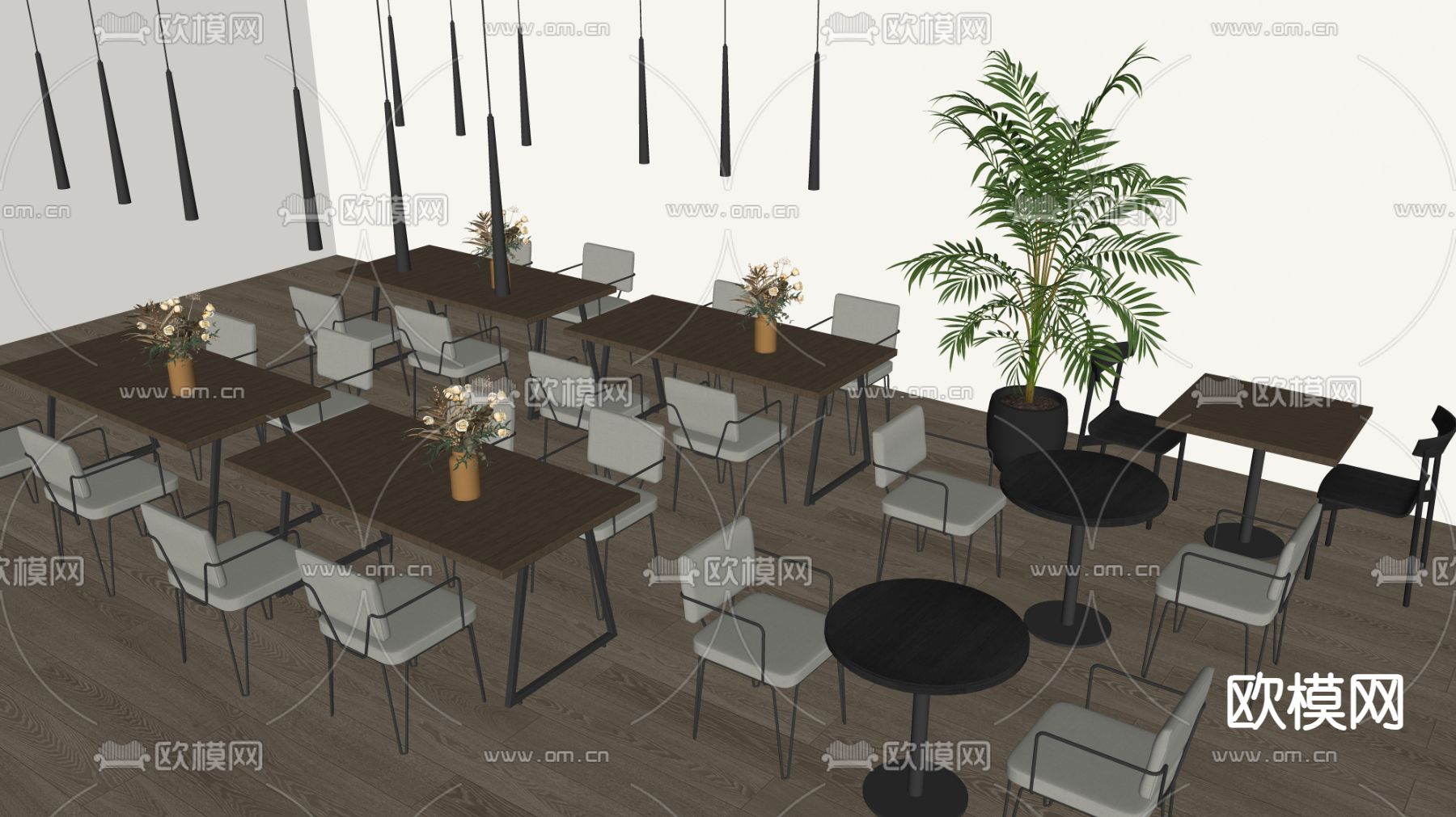 员工餐厅 食堂su模型下载（渲染图2）