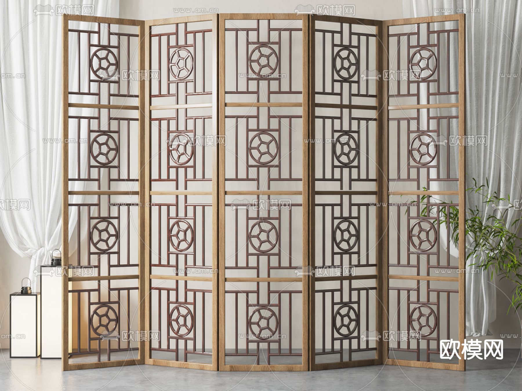 新中式屏风 隔断su模型下载（渲染图1）