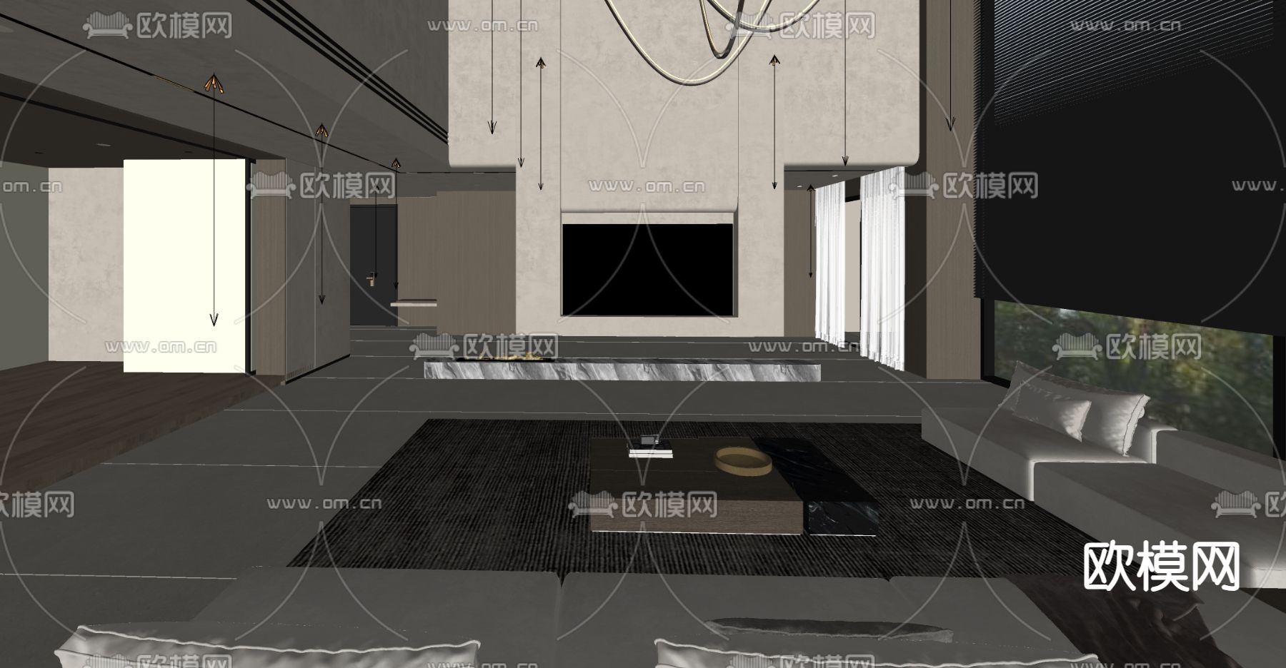 侘寂风别墅客厅su模型下载（渲染图3）
