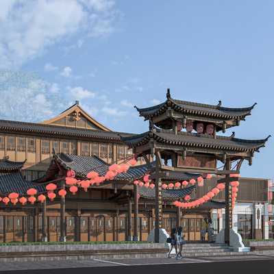  新中式古建 门头 牌楼su模型 