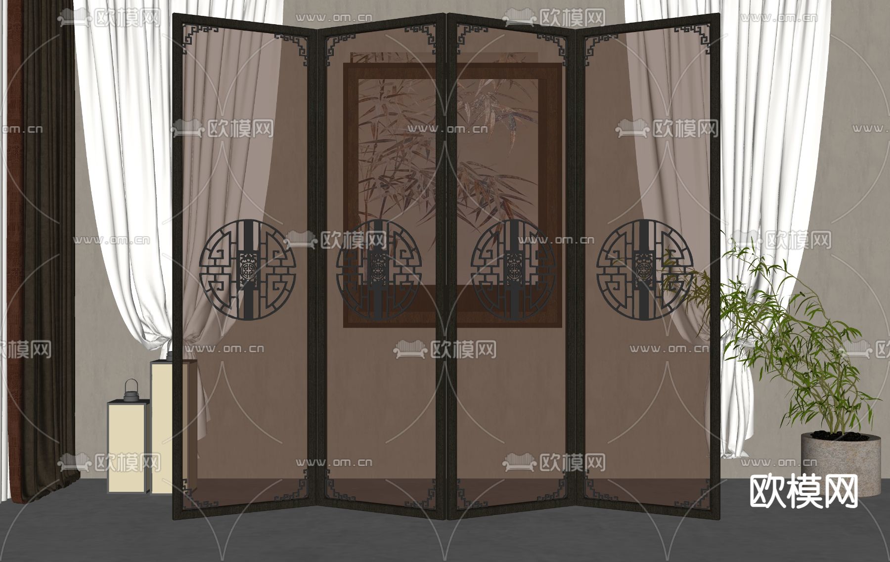 新中式屏风 隔断su模型下载（渲染图2）