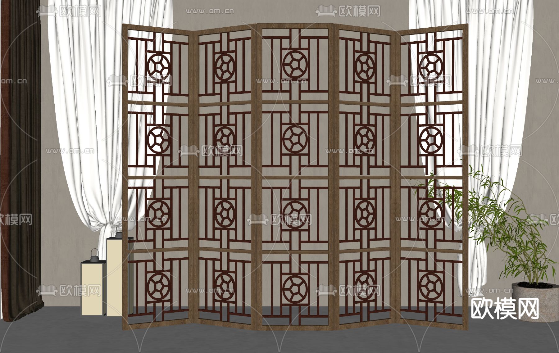 新中式屏风 隔断su模型下载（渲染图2）