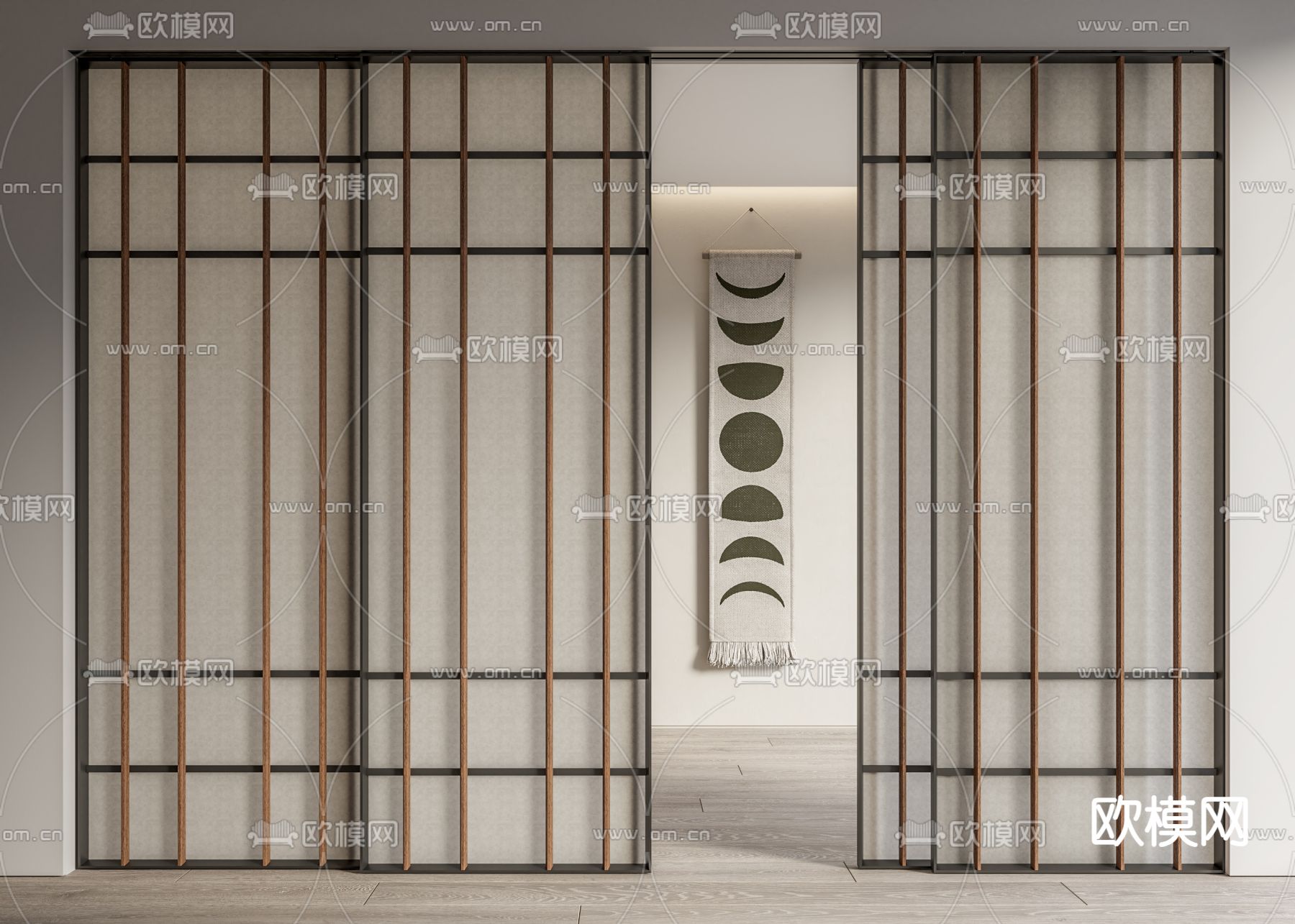 日式和纸移门 推拉门su模型