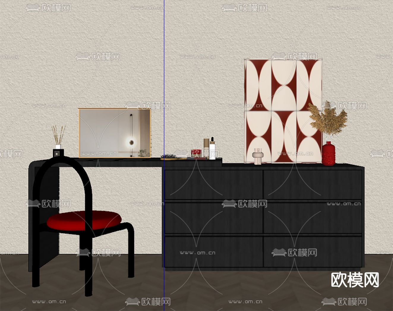 现代梳妆台su模型下载（渲染图2）