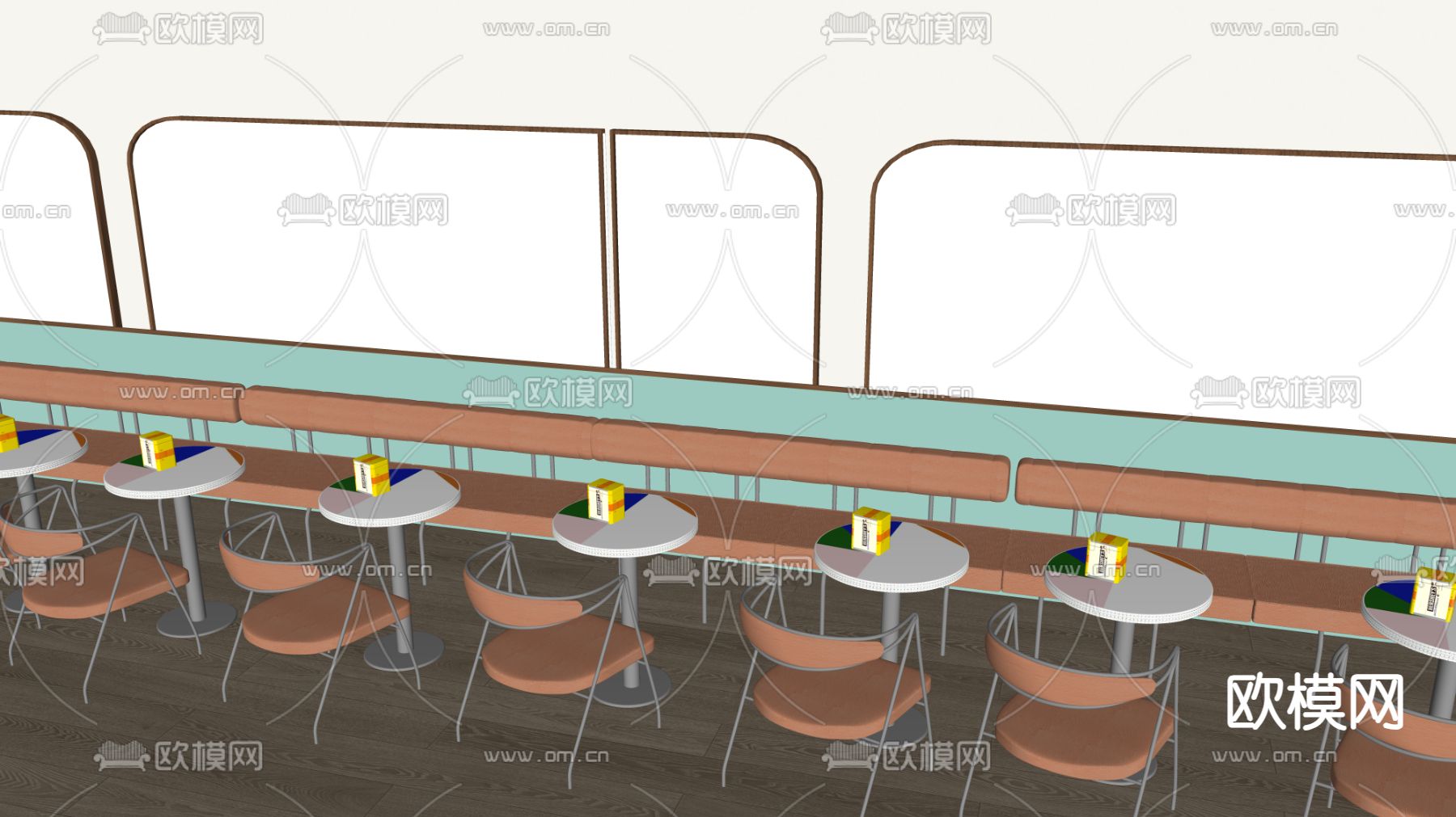 咖啡厅卡座 卡位su模型下载（渲染图2）