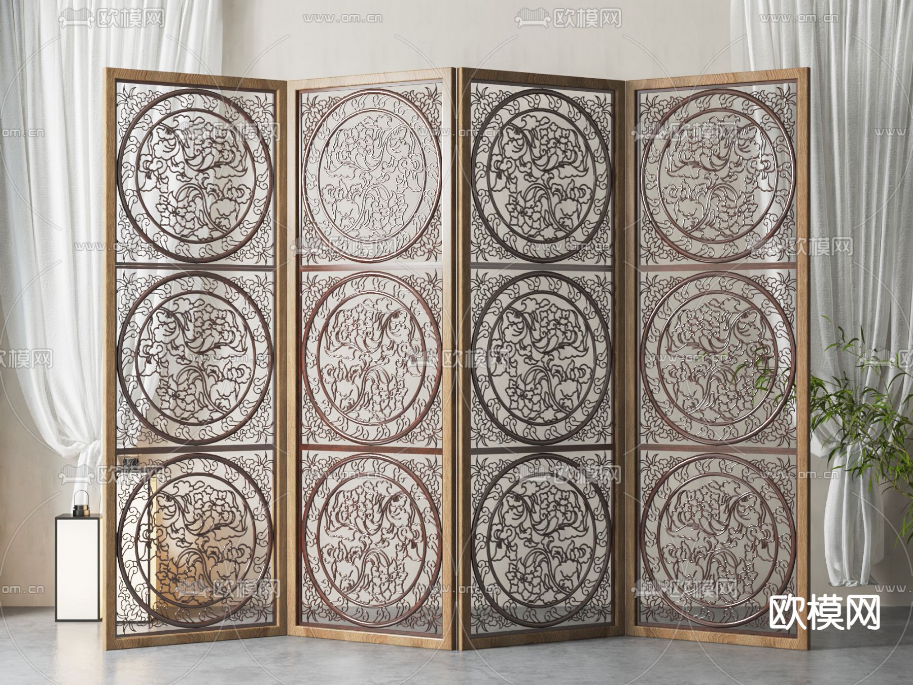 新中式屏风 隔断su模型下载（渲染图1）