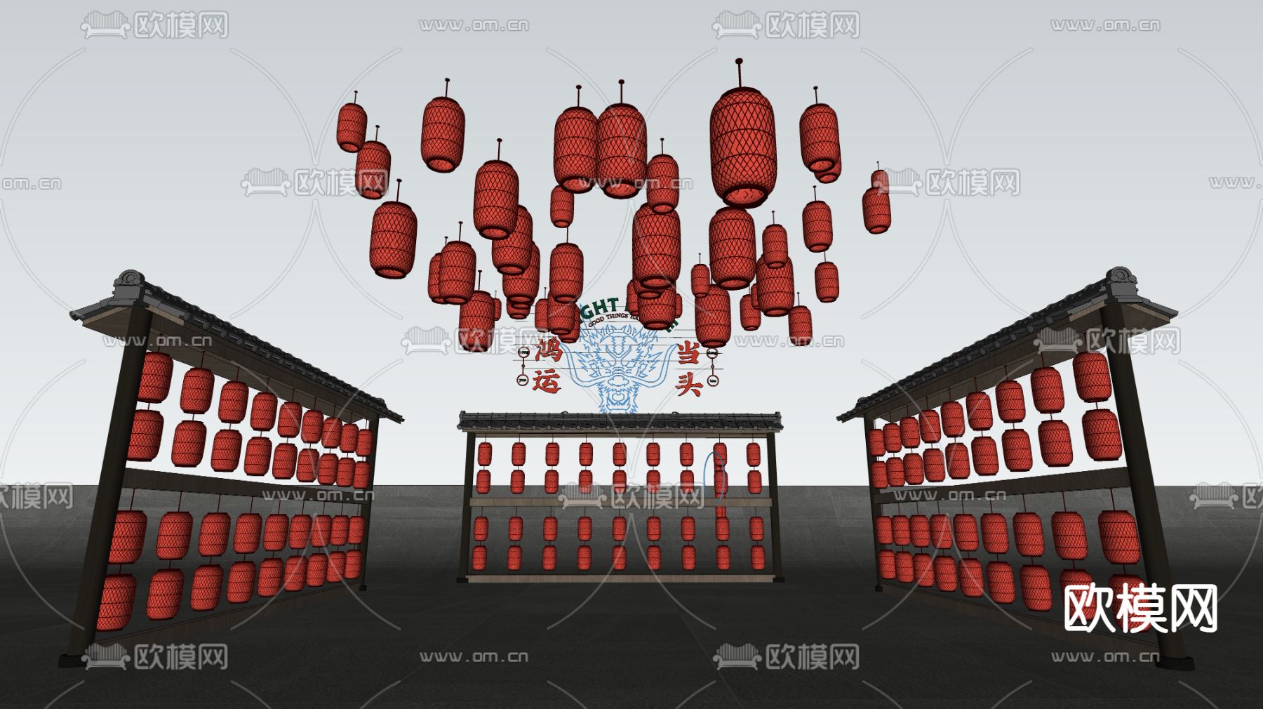 新中式灯笼 花灯 节庆灯 装饰灯su模型下载（渲染图3）