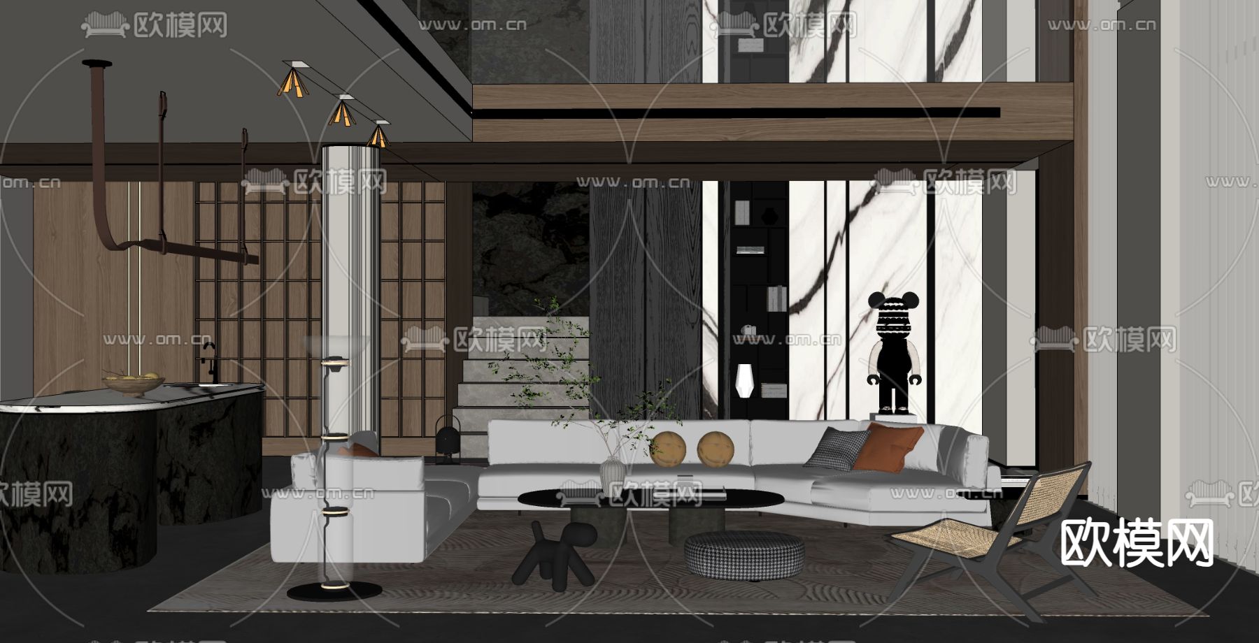现代别墅客厅  挑空客厅su模型下载（渲染图4）
