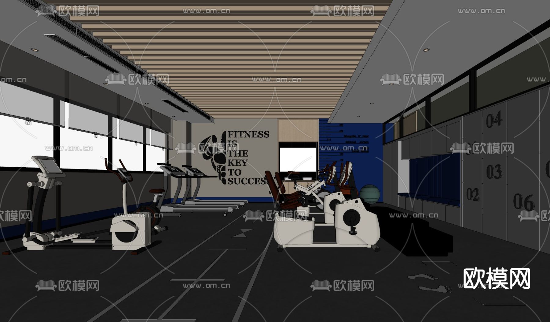 活动室 健身房su模型下载（渲染图2）