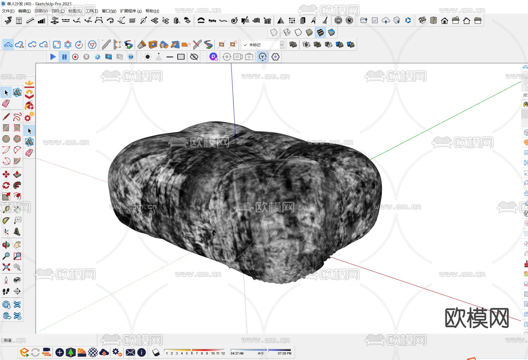 脚踏 沙发凳su模型下载（渲染图2）