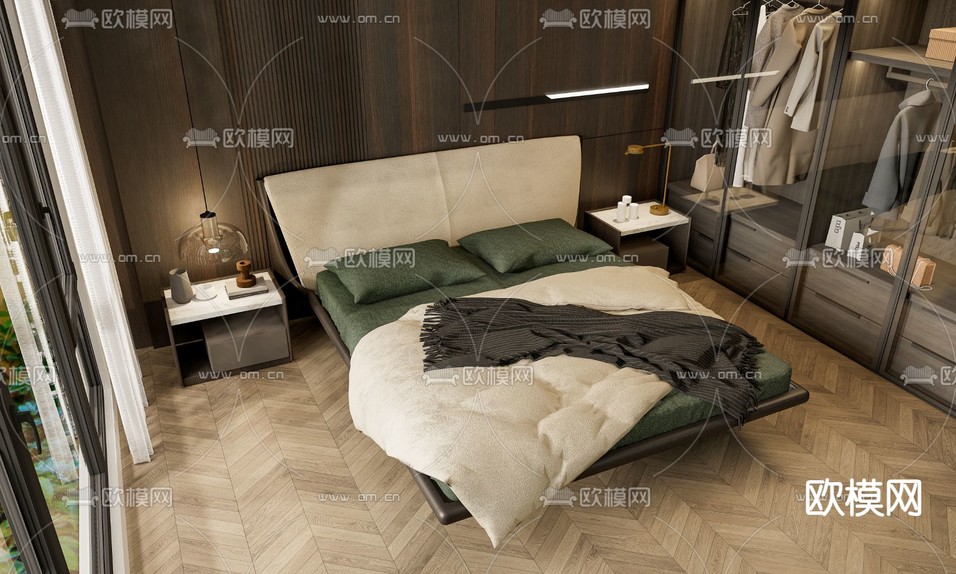 Cattelan 双人床su模型下载(渲染图1)