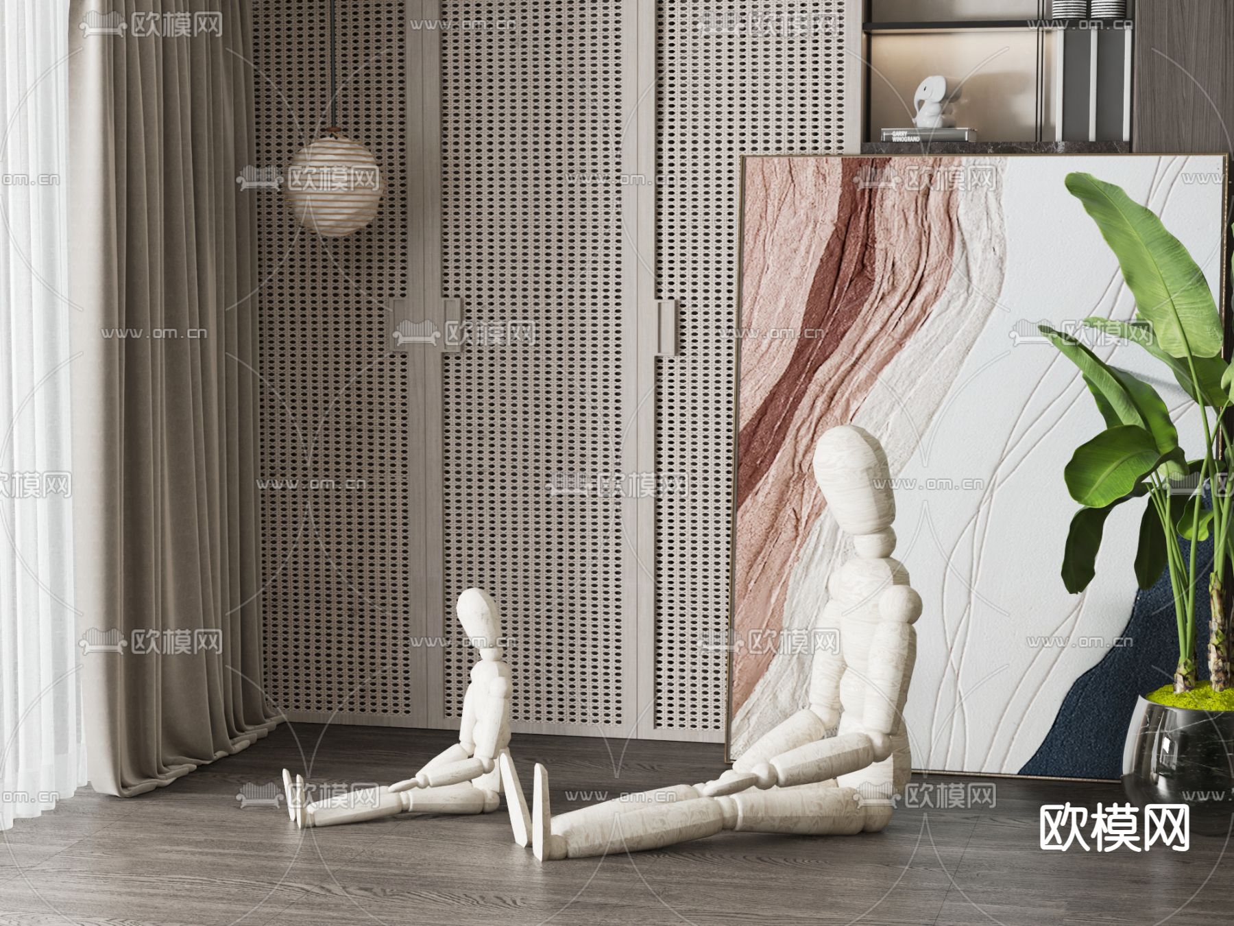 现代雕塑摆件su模型下载（渲染图1）