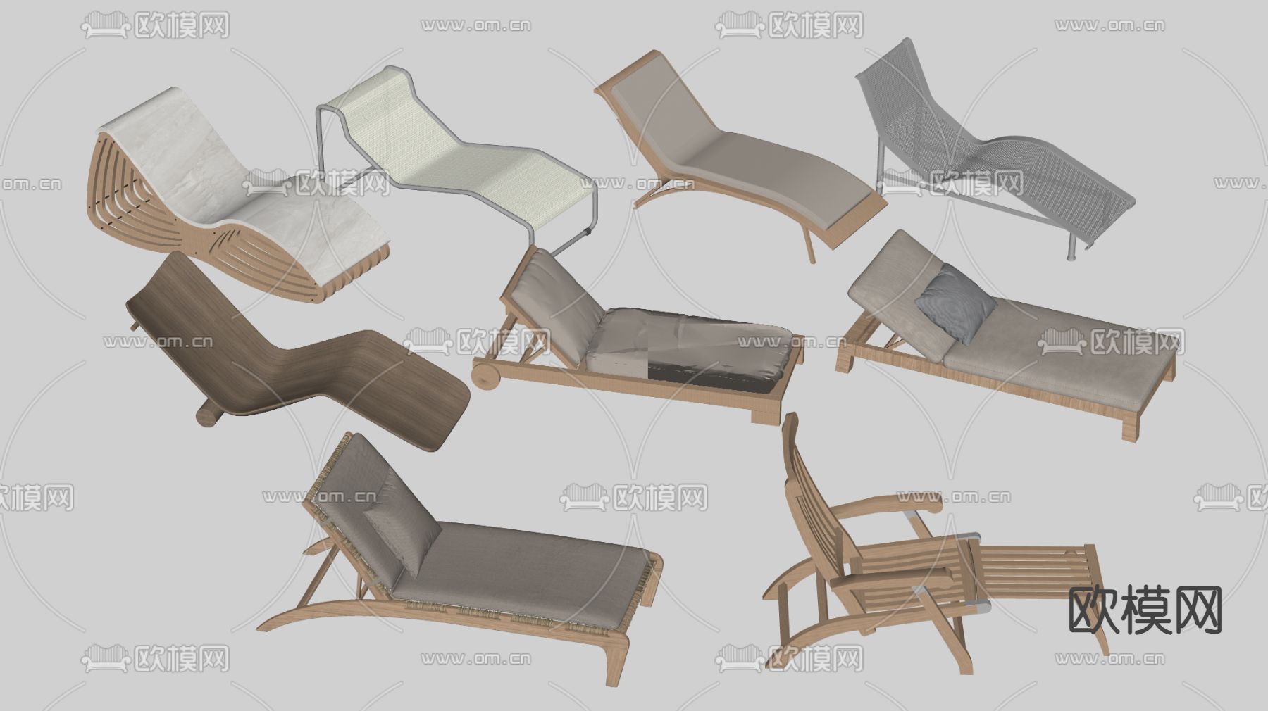 户外躺椅 沙滩椅 泳池椅su模型下载（渲染图2）