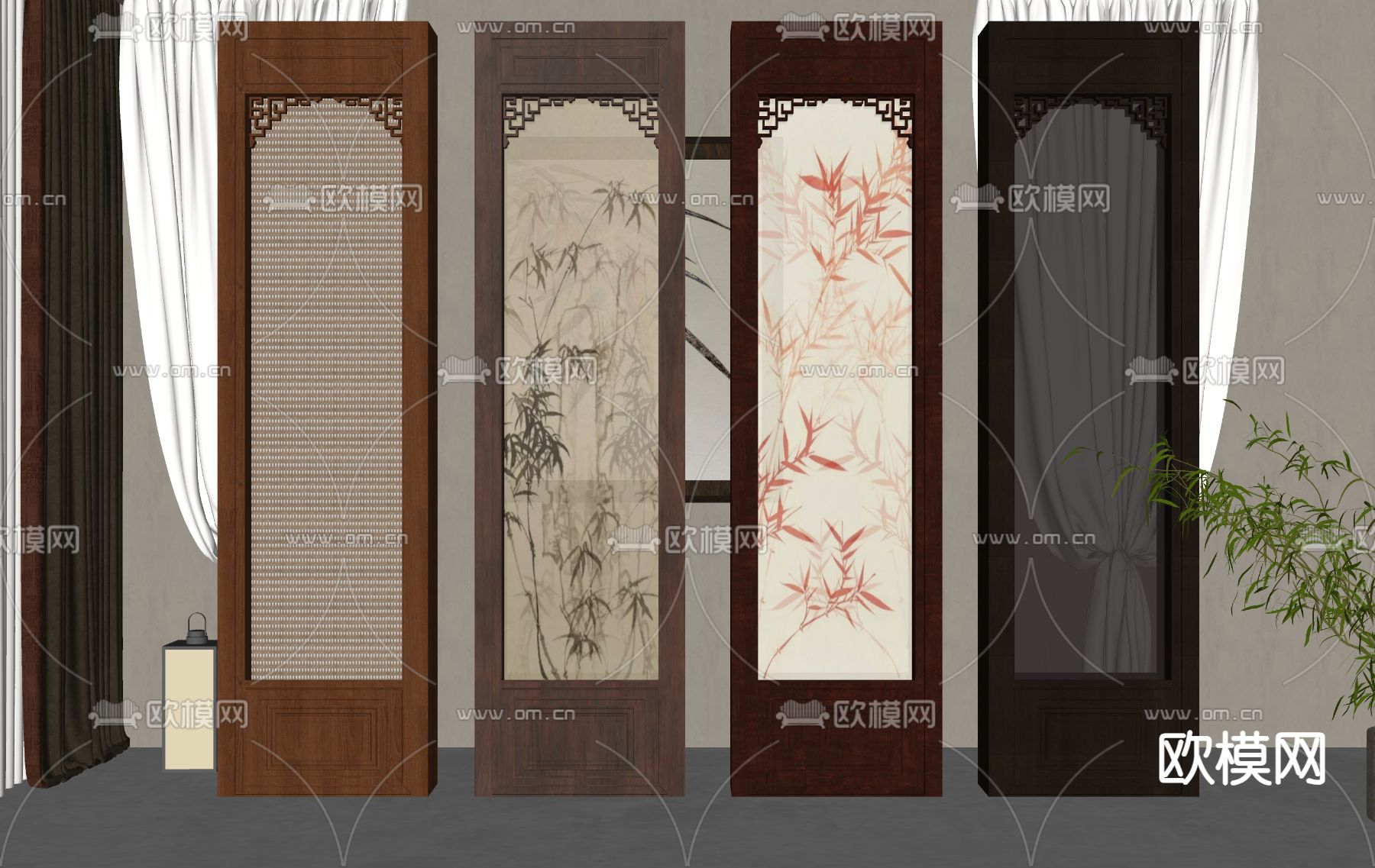 新中式隔断 屏风su模型下载（渲染图2）