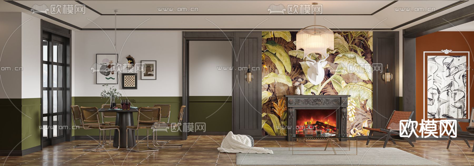 美式客餐厅su模型下载（渲染图2）