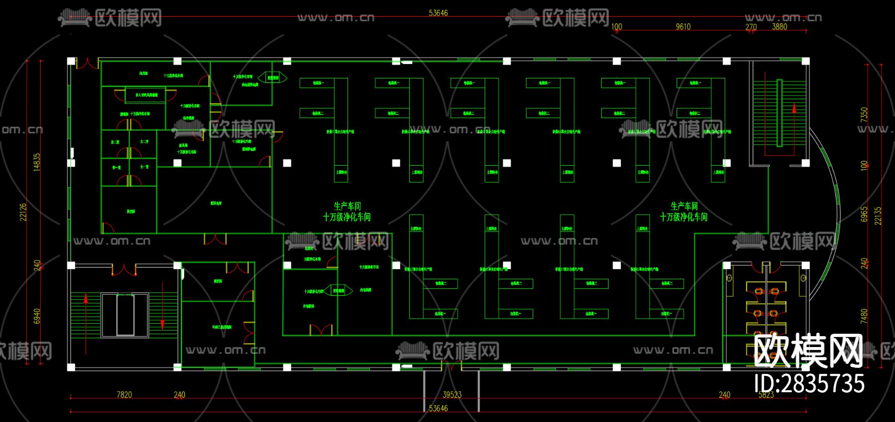 厂房口罩厂cad施工图下载（渲染图1）