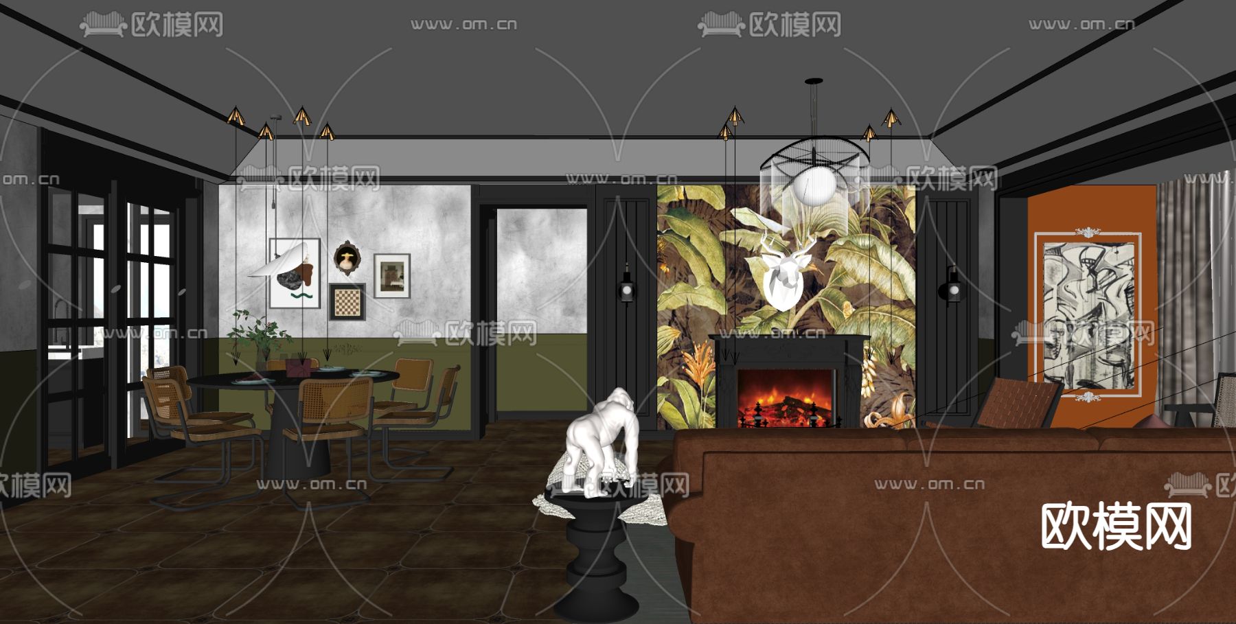 美式客餐厅su模型下载（渲染图4）