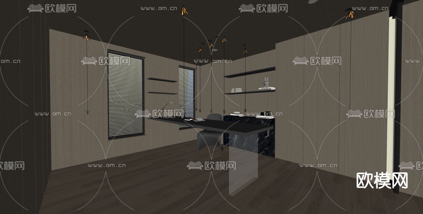 侘寂风别墅客厅su模型下载（渲染图2）