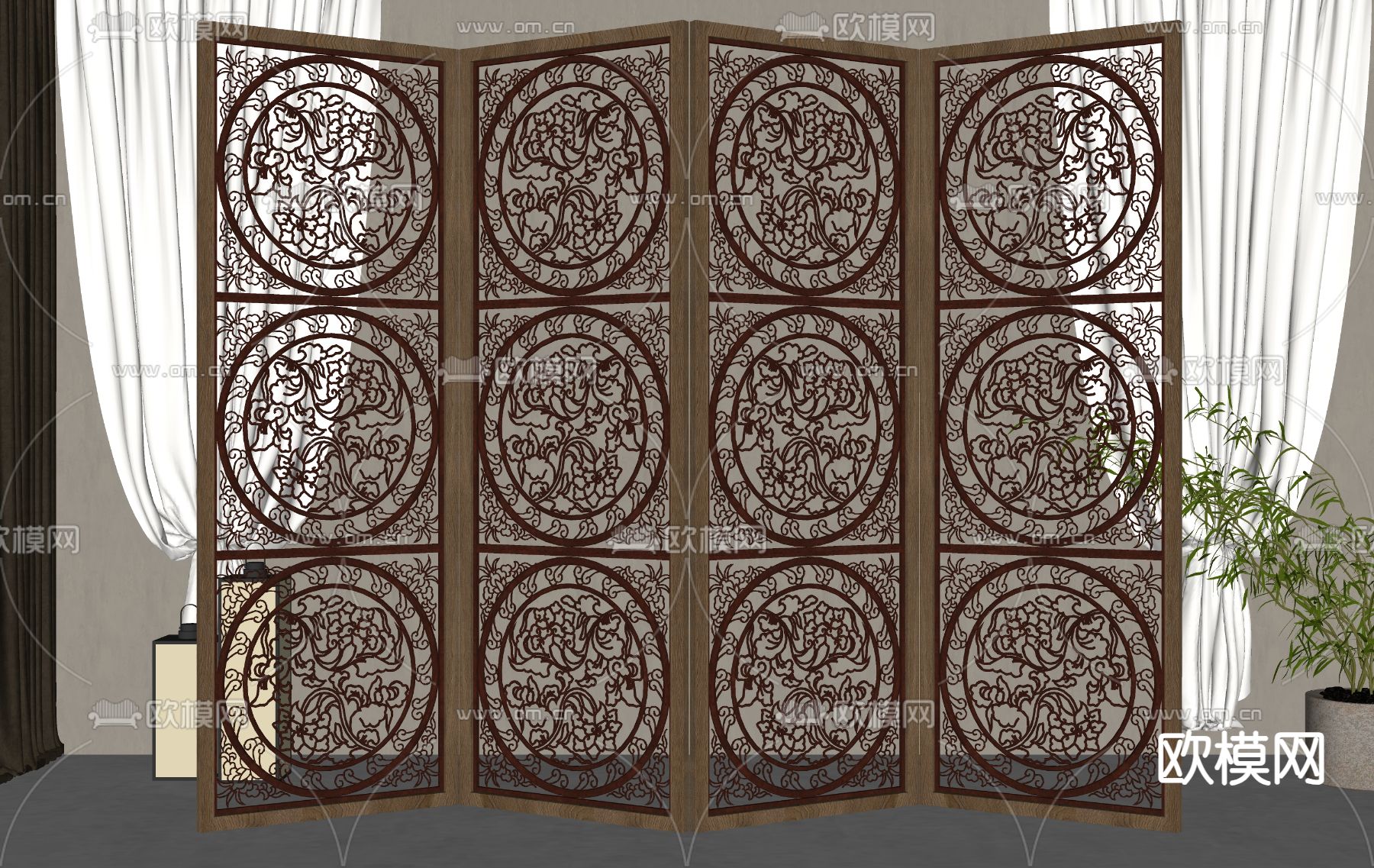 新中式屏风 隔断su模型下载（渲染图2）