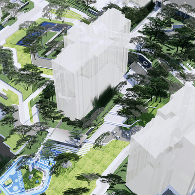  小区景观鸟瞰su模型 