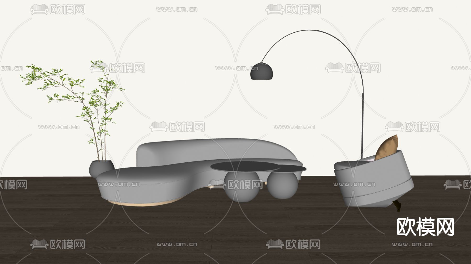 现代休闲沙发su模型下载（渲染图2）