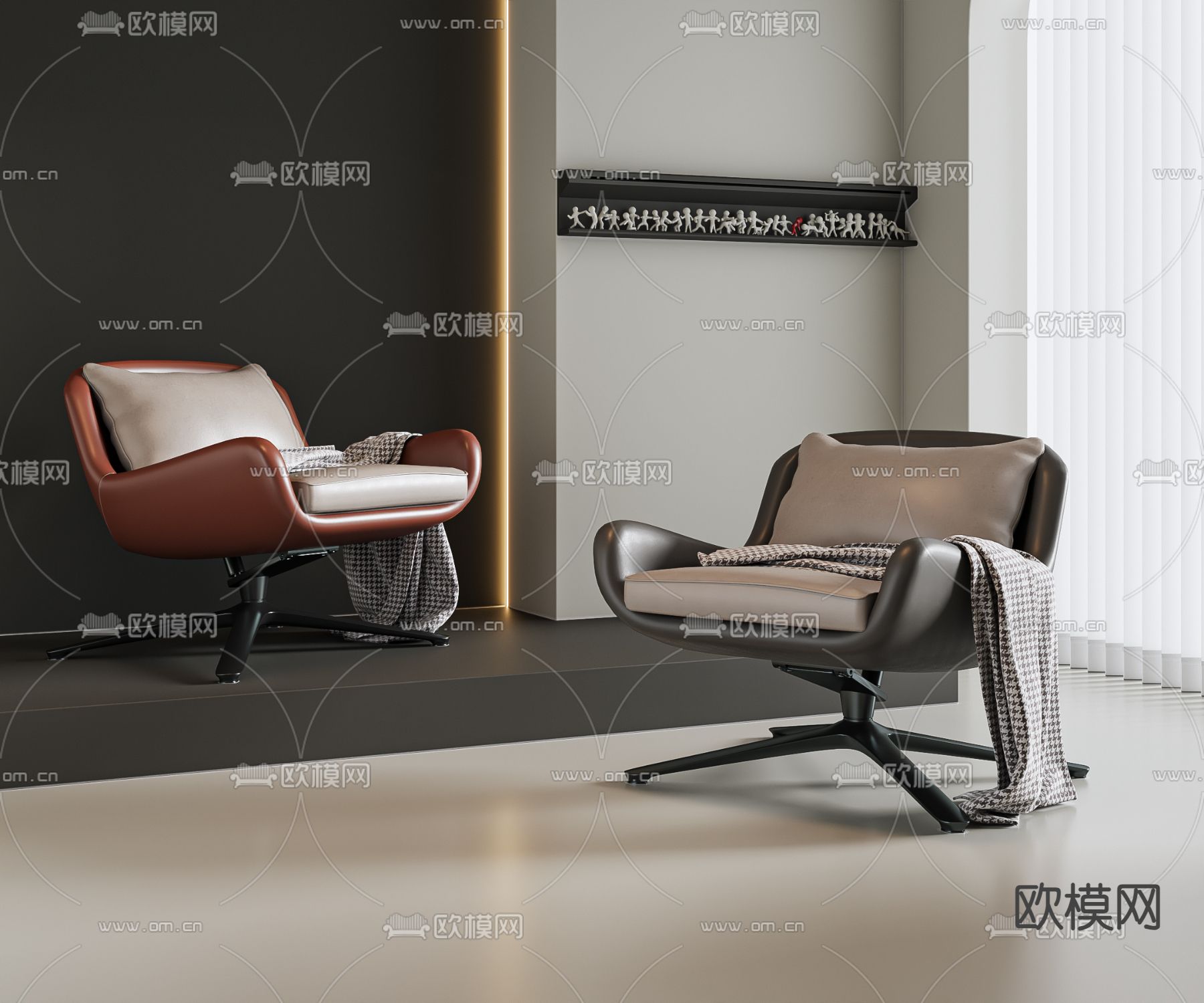 皮革椅子 休闲椅3d模型下载_ID14267804_3dmax免费模型-欧模网