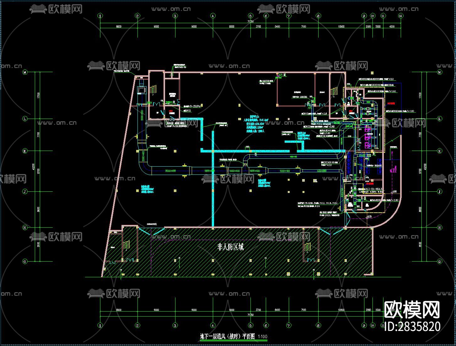 地下室人防工程水电风cad施工图下载（渲染图9）