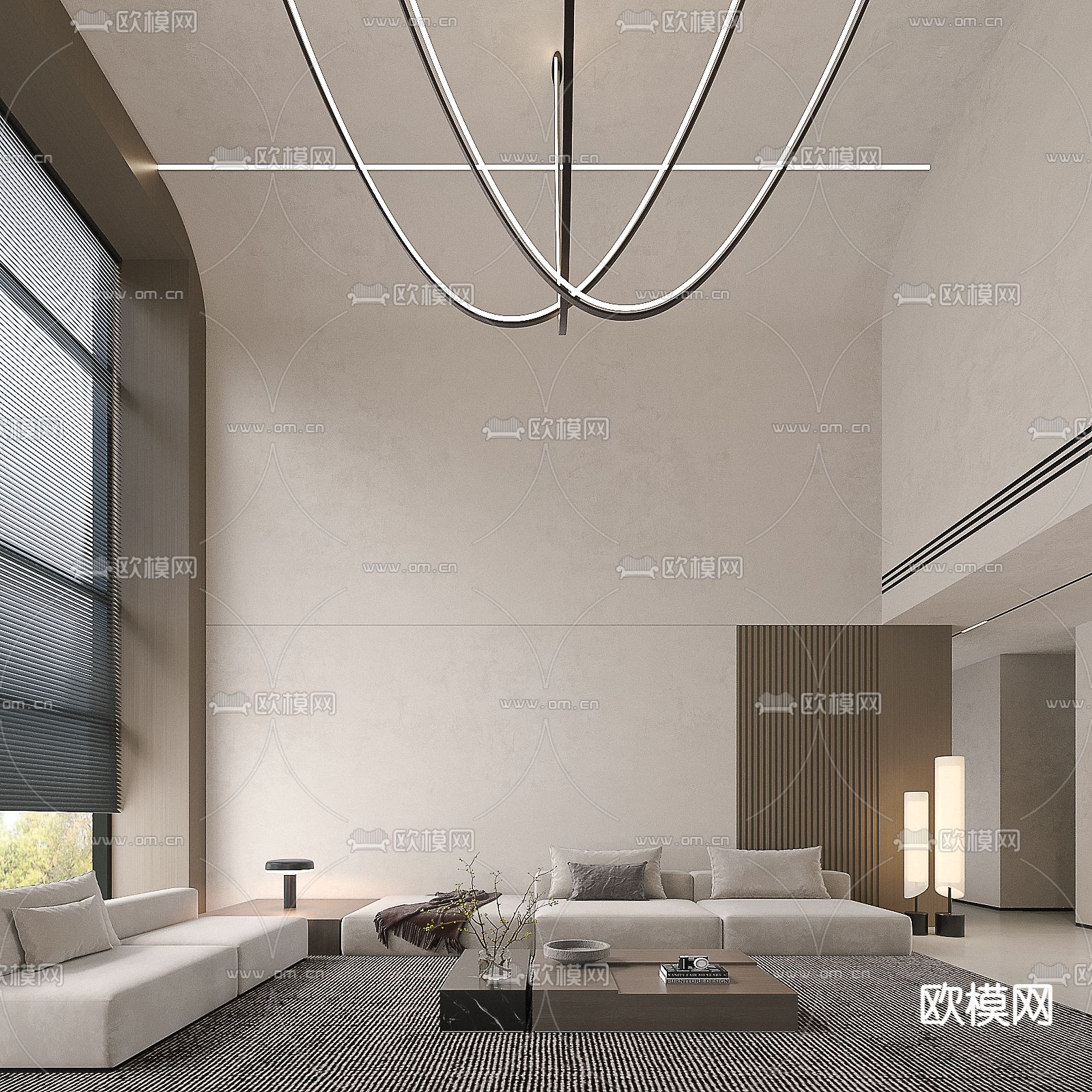 侘寂风别墅客厅su模型下载（渲染图4）